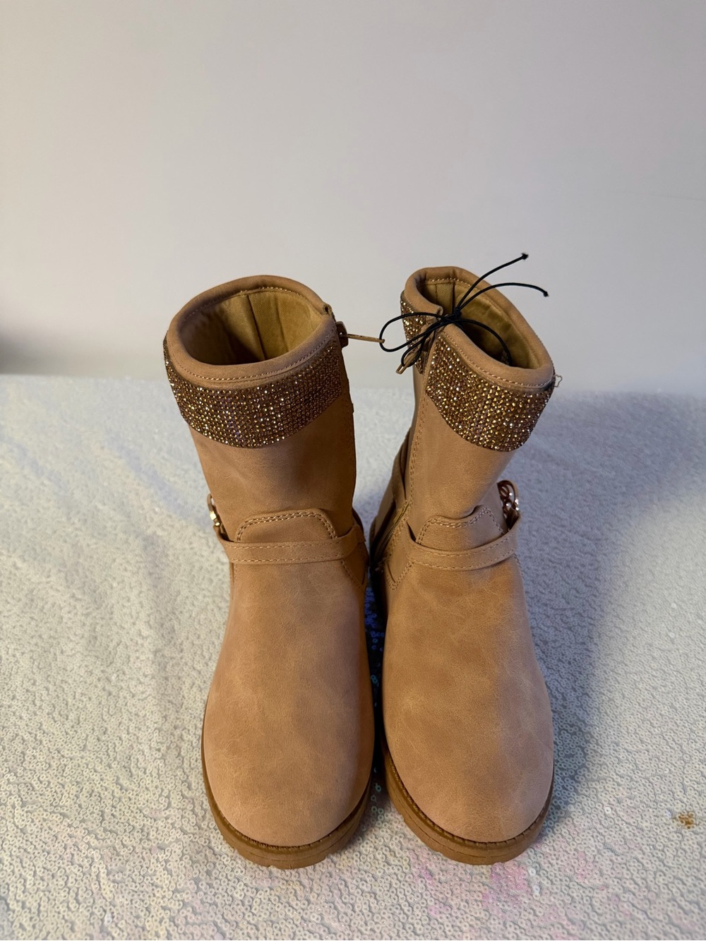 bebe Girls Tan Mid-Calf Boots with Crystal Cuff